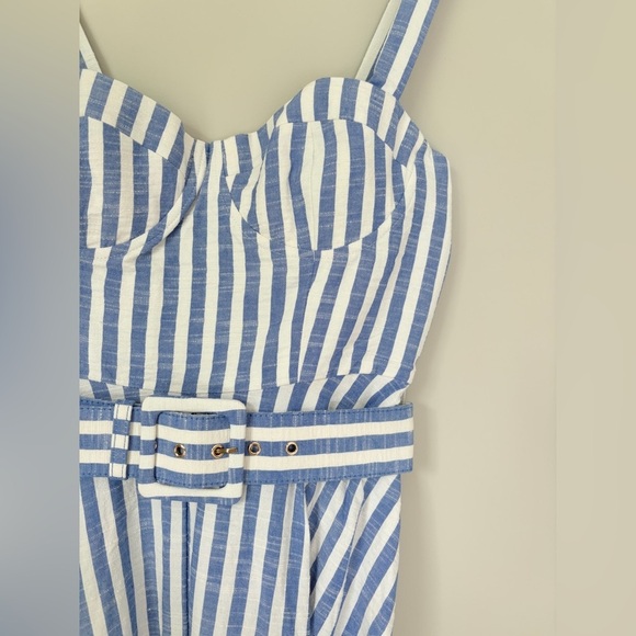 NEW Cara Cara Calypso Midi Dress Ivory Blue Striped Seersucker | US 6 UK 10 - Picture 8 of 14